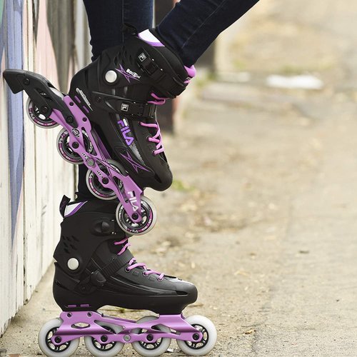FILA Madame Houdini Ladies' Inline Skates - High Performance Training and Fitness Skates - Adjustable Fit, Shock Absorber, Aluminum Frame, and ABEC 7 Bearings - Women 8, Purple/Black