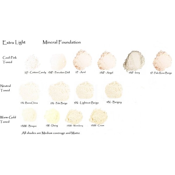 Mineral Foundation Lightest Shades - Porcelain Through Ivory (6 Shade Sampler Pack 2-3 Pink)