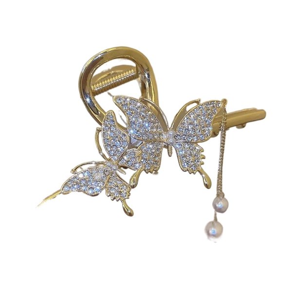 Metal Rhinestone Butterfly Hair Claw Clips with Tassel, Nonslip Hair Claw Hair Decor for Women Girls Gift