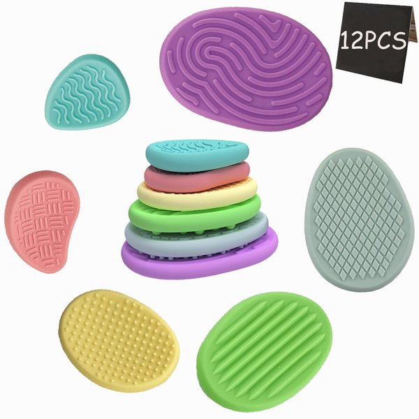 12PCS Sensory Worry Stones, Sensory Texture Stone Fidgets for Classroom, Fidget Toys Adults Anxiety Relief Items Sensory Stones for Kids with Autism, Birthday Christmas Valentine Gifts for Kids Adults