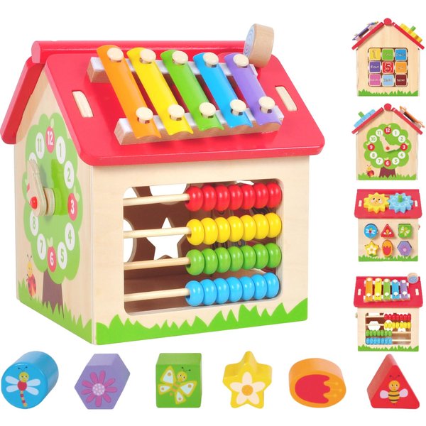 Kids Wooden Toy House, Activity Cube, Sensory Learning Toy, Montessori Toys for Toddlers, Birthday Gifts Set for Babys, Boys and Girls Aged 18 Months+