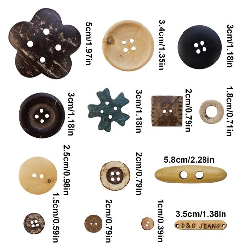 TCOTBE 600 Pcs Assorted Sizes Wooden Buttons Mixed Colors Coconut Shell Wood Handmade Ornament Buttons for Sewing Decorations DIY Arts and Crafts Manual Button Painting
