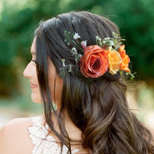 Fangsen Wedding Boho Orange Rose Flower Hair Clips Floral Hair Accessories for Brides and Bridesmaids Silver