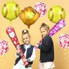 RUMIA Softball Balloons Set, 8 Pc Aluminum Foil Balloons for Girls Kids Teens Sport Themed Birthday Baby Shower Party Supplies, Round Shape, Confetti, Bells, Unisex