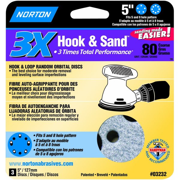 5" Norton 03232 8 Hole ProSand Sanding Disc 80-Grit Handy-Pack