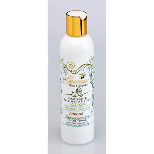 Grecian Organic Goat Milk Lotion for Women Almond Scent - Luxurious, Nourishing & Hydrating, 81% Organic with Aloe, Coconut Oil, Honey