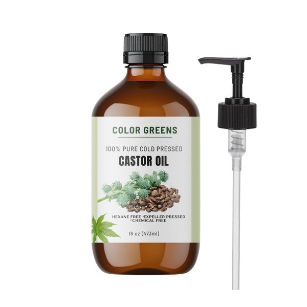 Colorgreens Rich & Pure Castor Oil 16oz—Empower Your Beauty Routine: Deep-moisturizing body Oil, Face Oil, Hair Oil for curly, Wavy, or Straight Hair, Lashes, Eyebrows, and dry Skin Massage Oil.