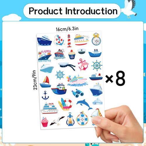Gameza Cruise Temporary Tattoos Sticker - 220+ Nautical Temporary Tattoos Cruise Birthday Party Favors Decorations Supplies Sailor Boat Happy Birthday Temporary Tattoos for Boys Girls Classroom Prizes