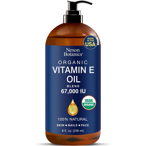 Organic Vitamin E Oil Blend 67000 IU - 8 fl oz - Vitamin E Oil for Skin, Scars, Face - Made from 100% Pure and Natural Oils - Vit E Oil - Aceite de Vitamina E - Nexon Botanics