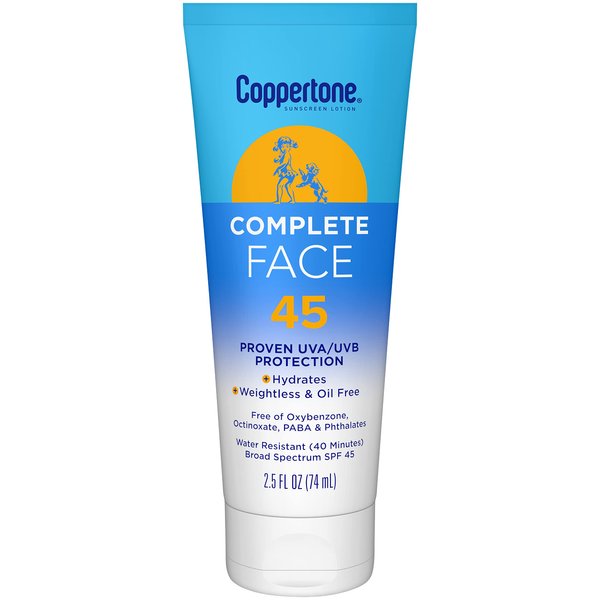 Coppertone Complete SPF 45 Face Sunscreen, Water Resistant Face Sunscreen, 2.5 fl. oz.