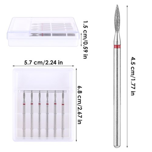 YUXIANLB 6pcs Cuticle Drill Bit, Diamond Nail Drill Bits Set with Case, Professional Manicure Tools 3/32" Flame Cuticle Clean Nail Carbide Bits for Home Salon