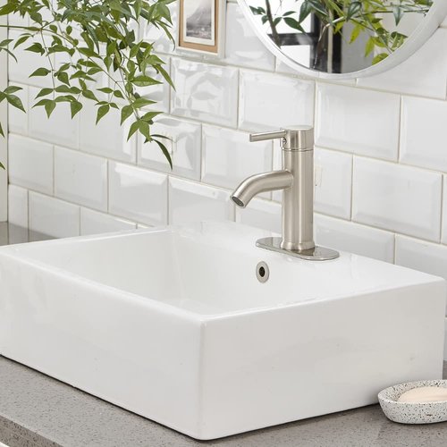 Brushed Nickel Bathroom Sink Faucet Single Hole Single Handle Bathroom Faucet Modern One-Hole RV Faucet Commercial Washbasin Faucet Countertop Installation (1 Hole or 3 Hole) NICTIE