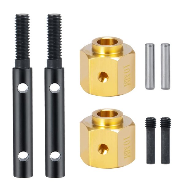 RCLIONS Brass Extended Wheel Hubs Hex +10mm with Steel Stub Axle for Axial SCX10-III AXI03007 Wrangler 1/10th RC Crawler Car