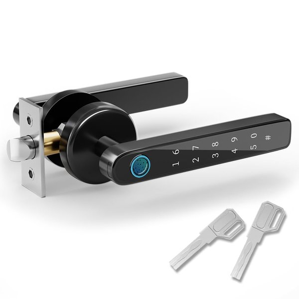 HEIXSMT Fingerprint Door Knob Biometric Door Lock with Code Keyless Entry Door Handle for Bedroom Home Hotel Office Apartment Black
