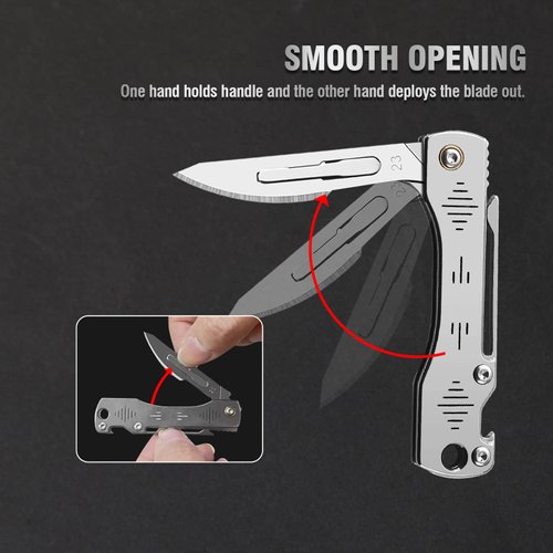 ITOKEY Folding Scalpel Knife, Scalpel Pocket Knife, Scalpels Surgical with 10pcs #23 Replaceable Razor Blades, Bottle Opener, EDC Utility Knives, Small Keychain Knives for Men Outdoor Skinning