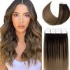 Lacer Hair Human Hair Tape in Extensions Darkest Brown #2 Remy Tape in Hair Extensions Invisible Balayage Tape in Natural Human Hair Chestnut Brown #6 12inch 30g 20pcs