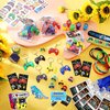RoundFunny 212 Pcs Video Game Party Favors Birthday Supplies for Kids Rings Finger Lights Badge Keychain Bracelet Sticker Tattoo Stamper Bag Wristband for Kids Gamer Party Bag Rewards Gift