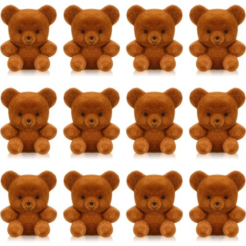 Hungdao 12pcs Valentine's Day Miniature Flocked Plush Mini Bear Stuffed Bear Decorations for Birthday Cake Wedding Decor Party Favor Supplies Bag Charm DIY Accessory 1 Inch(Dark Brown)