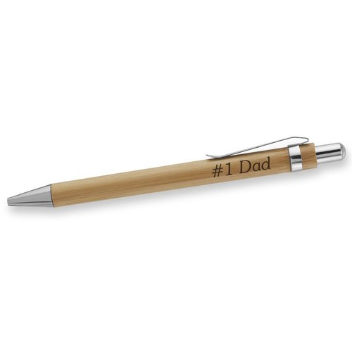 Dimension 9 Eco-Friendly Laser Engraved Personalized Bamboo Name Ballpoint Plunge-Action Pen with Chrome Accents - #1 Dad (BBPEN-#1 Dad)