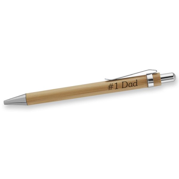 Dimension 9 Eco-Friendly Laser Engraved Personalized Bamboo Name Ballpoint Plunge-Action Pen with Chrome Accents - #1 Dad (BBPEN-#1 Dad)