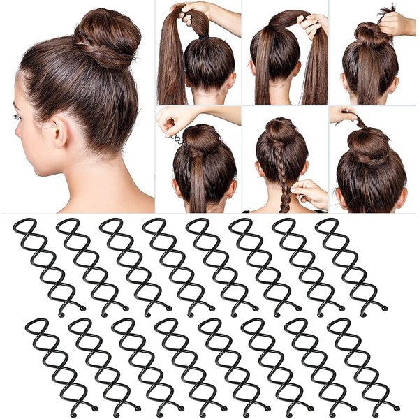 15Pcs Black Spiral Hair Pins, Non-Scratch Spin Pins Round Spiral Bobby Pins Black French Twist Decorative Hair Accessories for Women Girls Bun Style DIY Hair Styling Pins