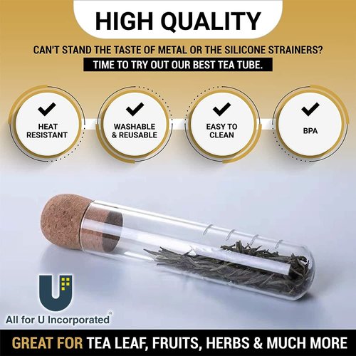 Glass Tea Infuser With Cork Lid and Bamboo Spoon - Clear And Perfect Modern For All Type Of Tea Infusers For Loose Tea & Tea Flower,Tea Filter,All-in-one Tea Brewing Experience