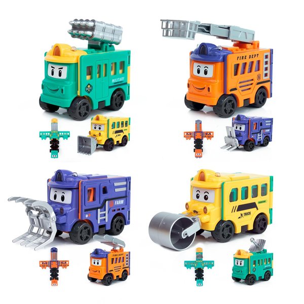Transformable Toy Cars - for Boys ages +3 years, 4PCS Construction Kids Boys Toys , Great for Birthday, Christmas, Party Favor Gift - Pull Back Cars with 8 Styles