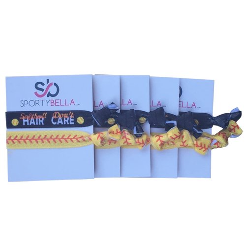Softball Hair Accessories, Set of 5 Girls Softball Hair Don’t Care Hair Ties, Softball Team Gifts, Exchange Gifts or Softball Party Favors