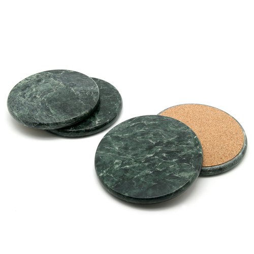Creative Home Genuine Green Marble Stone Set of 4 Round Coaster Set