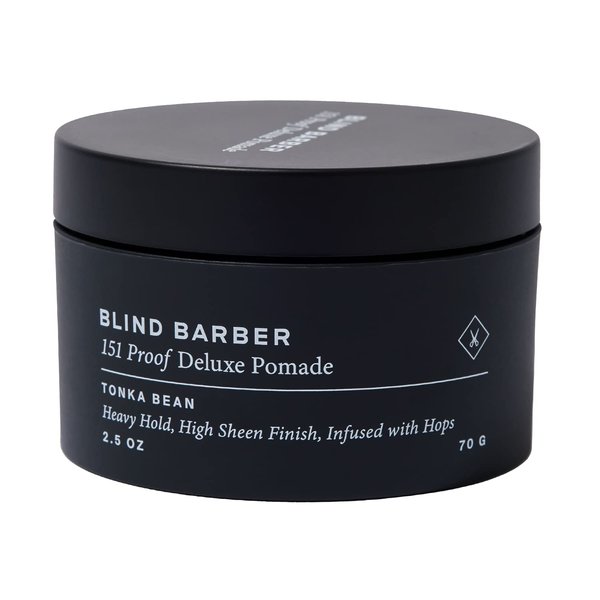 Blind Barber 151 Proof Premium Mens Pomade - Strong Hold Hair Pomade for Men - Water-Based High Shine Pomade for Hair Styling & Structure - Infused with Hops & Tonka Bean (2.5 Ounces)