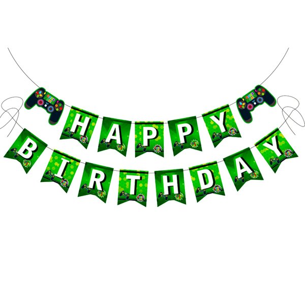 MEETINGU Game Happy Birthday Banner, Gaming Birthday Party Decorations for Boys Kids Game Themed Party Supplies(Green)