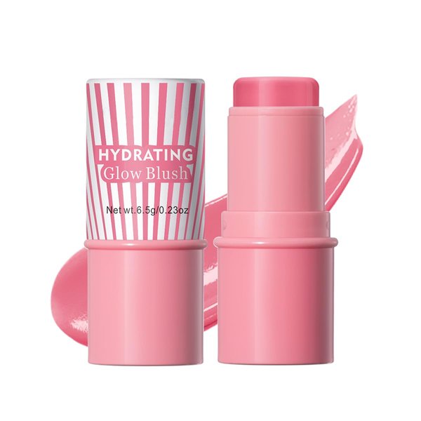 Cream Blush Stick, Natural Glow Finish Looking, Hydrating Lightweight Shiny Blush Cream, Long Wearing Blendable Blush for Cheeks & Lips (#1 Shy Pink, 1 PC)
