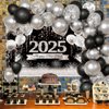 AIBIIN 79pcs 2025 Happy New Year Decorations Kit New Years Eve Party Supplies Black and Silver 2025 New Year Backdrop Banner Party Decorations for Happy New Year Party Decoration