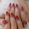 Coolnail Red Ombre Press on Nails Gradient UV Finish Design Medium Long Almond Shape False Fake Nail Pointed Reusable Nail Kit for Women