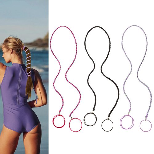 Spiral Hair Tie for Sports Tangle-free Ponytail Holders Elastic Braided Hair Ties for Gym Swimming, 25 inch, Purple/green+Pink/blue+Black