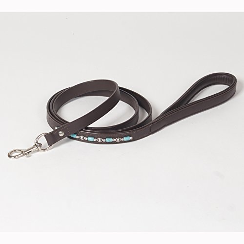 Medium Decorated Genuine Leather Dog Leash – 6 Feet with Beaded Decoration and Padded Handle