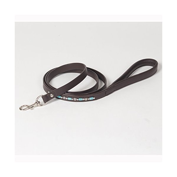 Medium Decorated Genuine Leather Dog Leash – 6 Feet with Beaded Decoration and Padded Handle