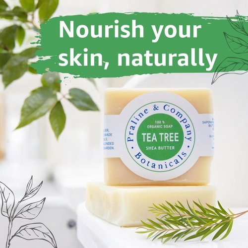 Organic Handmade Tea Tree Bath and Hand Soap for Oily Skin - Bath Soap with Gentle Creamy Moisturizing Foam - Organic Hand Soap with 100% Organic Ingredients - 4oz / 110gr