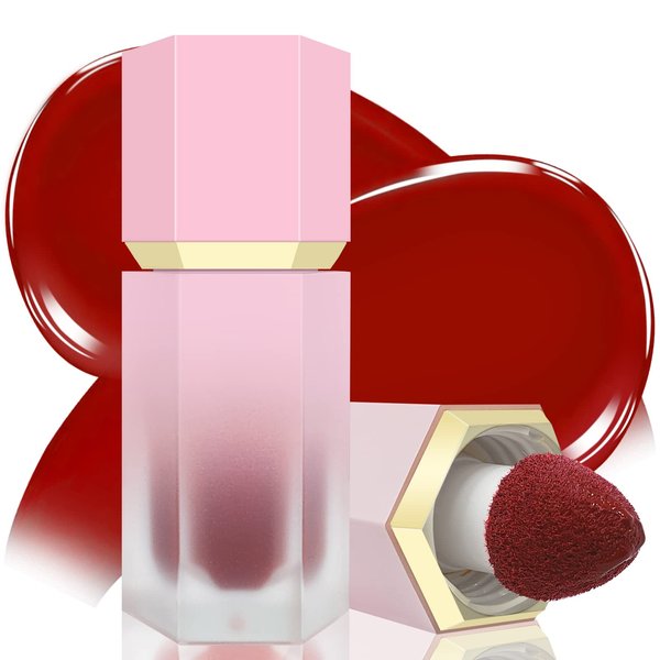 BEFIVECOK Liquid Blush for Cheeks, Soft Cream Blush with Cushion Applicator, Dewy Finish Matte Velvet Texture, High-Pigmented Blendable, Long-Wearing Blush Makeup | #08 ARDOUR-Chili Red