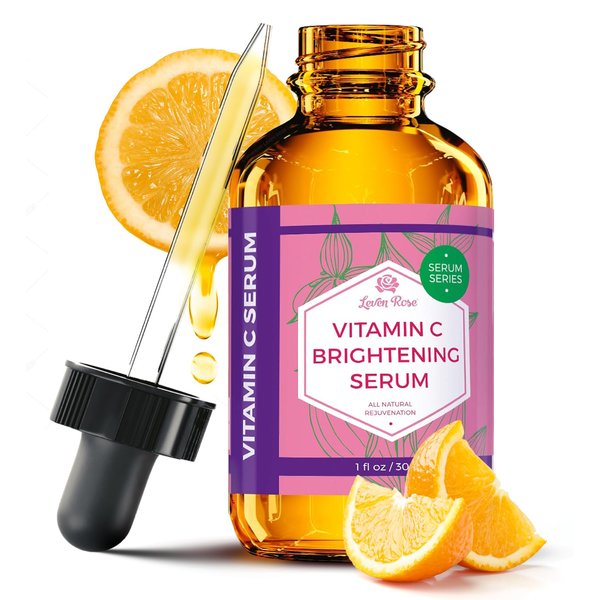 Vitamin C Brightening Serum by Leven Rose 100% Natural Dark Spot Remover for Face for Collagen Boost, Anti-Aging, Deep Hydrating for Dry Skin, Collagen Building Face Moisturizer 1 oz