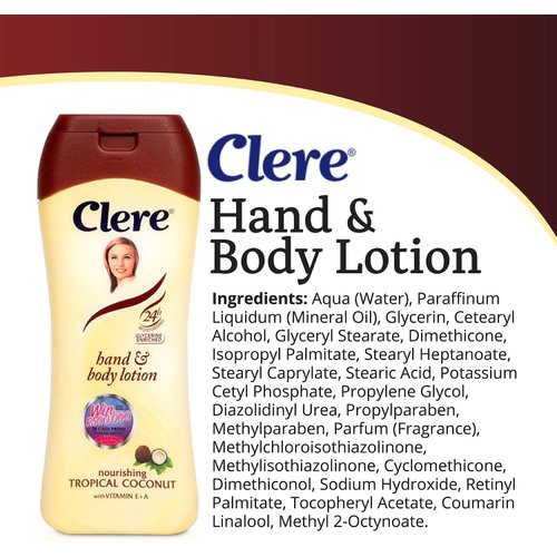 CLERE Hand and Body Lotion, Nourishing Tropical Coconut