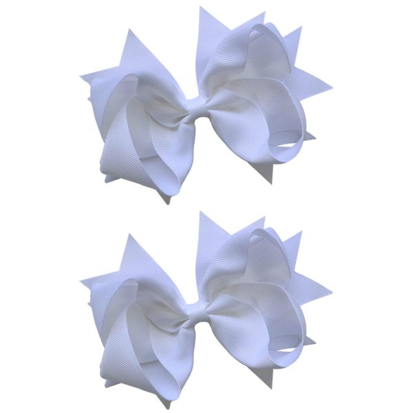 Hair Bow Set for Girls (2) 4.5 Inch Grosgrain Ribbon Hair Bows by Funny Girl Designs (Bright White)
