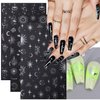 8 Sheets Metallic Silver Stars Nail Stickers 3D Sun Star Nail Decals Holographic Sun Stars Moon Starlight Glitter Gold Silver Designs DIY Luxury Manicure Sliders Decorations for Women Girls