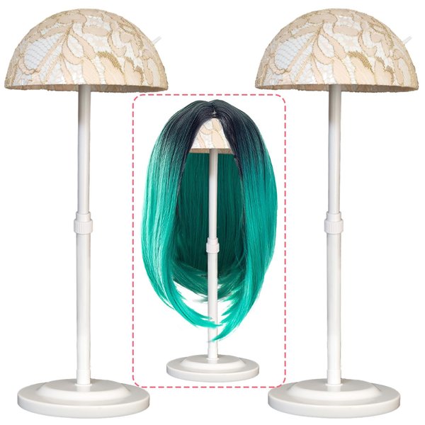 Wig Stand 2 Pack Adjustable Height Wig Holder Stands Non-Slip Portable Wig Head Holders Durable Plastic Wig Head Stand for Multiple Wigs and Hats Styling Drying Display (White)