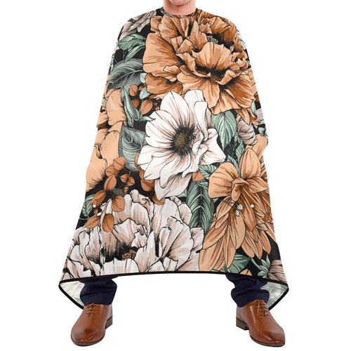 ALAZA Vintage Modern Floral Flower Barber Cape for Men Women, Waterproof Haircut Apron Beard Shaving Bib Hair Cutting Cloth 55 x 65 Inch