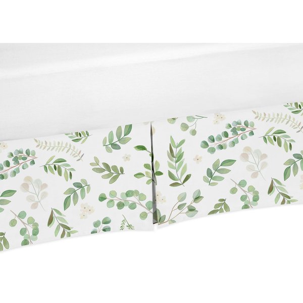 Sweet Jojo Designs Floral Leaf Girl Baby Nursery Crib Bed Skirt Dust Ruffle - Green and White Boho Watercolor Botanical Woodland Tropical Garden