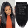 Kinky Straight Clip in Hair Extensions Real Human Hair for Black Women Full Head 8A Brazilian Real Hair Yaki Human Hair Clip ins Natural Color 8pcs 20 Clips 100g/Set (14 inch)