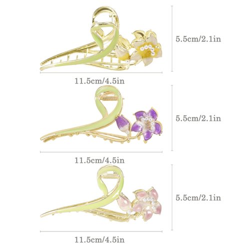 Yonchic 3-Piece Floral Metal Hair Clips, Lily Flower Hair Claw for Thin/Medium Thick Hair Claws, Elegant Barrettes Strong Hold Hair Clamps Non Slip Cute Hair Catch Clip Accessories (3-Color Lily)