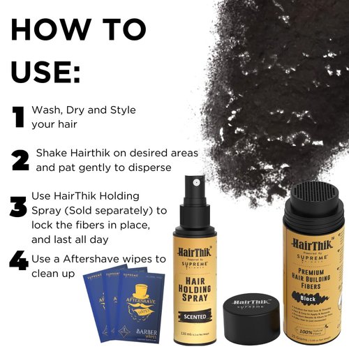 Hair Building Fibers 8-in-1 Kit | includes 25G Keratin Fibers, Pump Nozzle, 2 Hairline Cards, S&L Shaker, Brush, Wipes, Mirror | Conceal Thicken Thinning Balding Hair | Men & Women (Black)