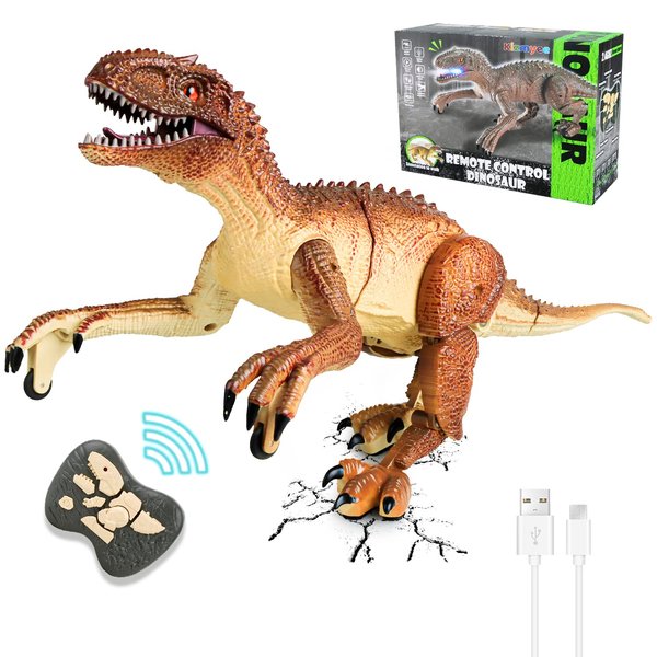 Remote Control 2.4Ghz T-Rex Dinosaur Toy, Realistic Walking & Roaring Robot with LED Lights for Boys, Girls, and Toddlers